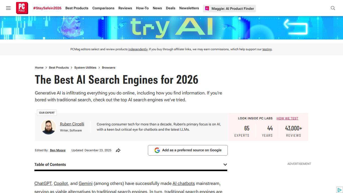 The Best AI Search Engines We've Tested for 2026 | PCMag